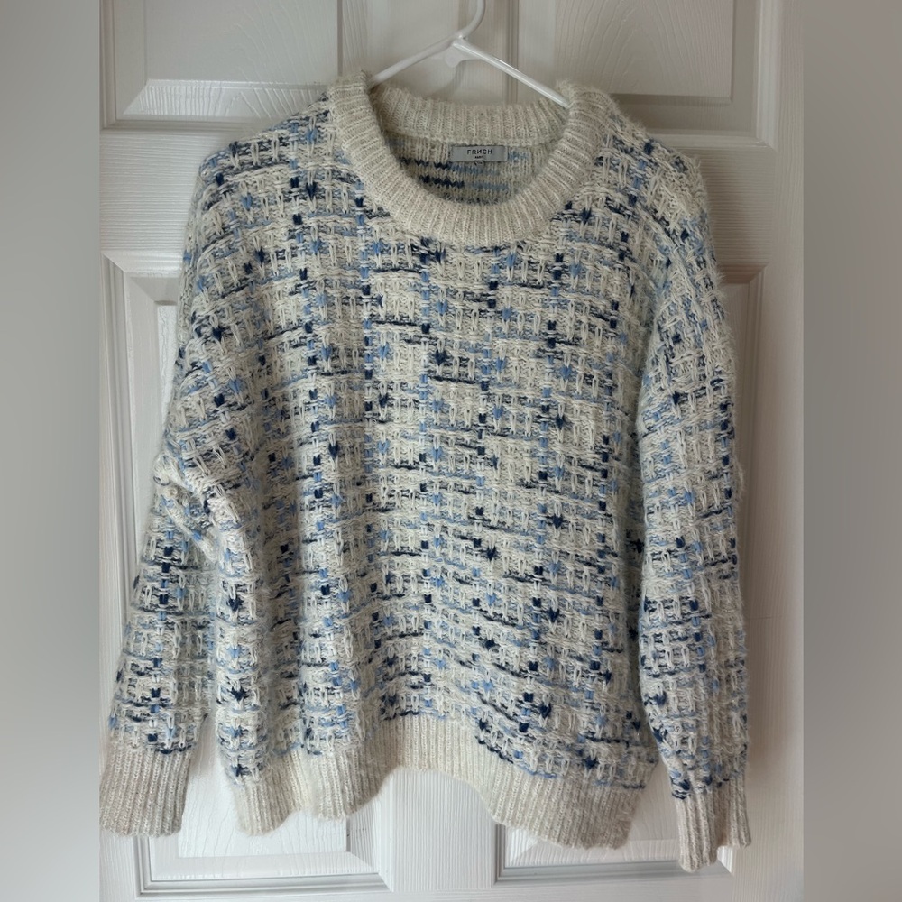 FRNCH Women’s Crewneck Multi Knit Sweater Pullover Blue & White Size S/M